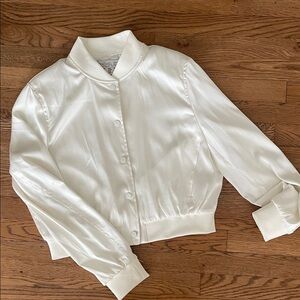 Rachel Zoe White Satin Bomber Jacket